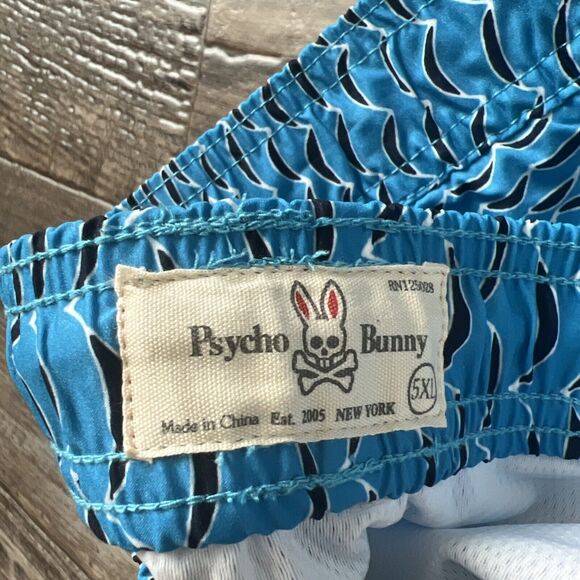 Psycho Bunny Atomic Blue Big & Tal Men's Haines Wave Print Swim Trunks, Size 5XL - Picture 5 of 7